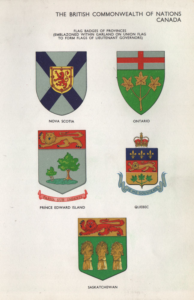 CANADA PROVINCES FLAG BADGES Nova Scotia Ontario PEI Quebec Saskatchewan 1958